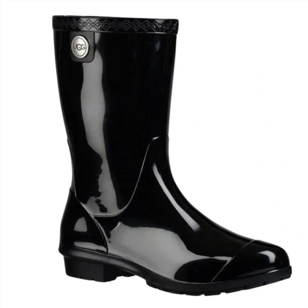 UGG Glossy Black Waterproof Shearling Lined Rain Boots Womens 8 Outdoor Gorpcore